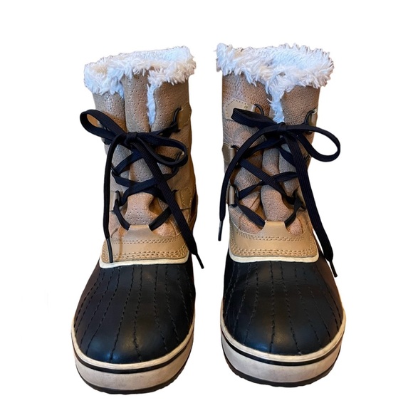 Sorel Tivoli Lace Up Waterproof Mid Calf Women’s Winter Boots Sz 10 Tan & Black - Picture 2 of 15